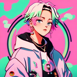 Anime-style rapper with pastel-colored hair and outfit in a circular profile picture with a pastel background.