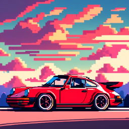 Pixel art profile picture featuring a vibrant red Porsche 911 against a gradient blue sky.