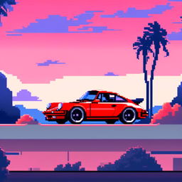 Pixel art profile picture featuring a vibrant red Porsche 911 against a gradient blue sky.