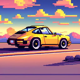 Pixel art profile picture featuring a vibrant yellow Porsche 911 against a gradient blue sky.