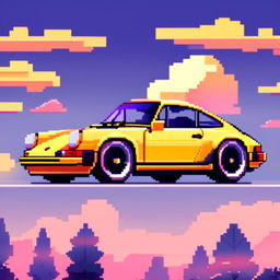 Pixel art profile picture featuring a vibrant yellow Porsche 911 against a gradient blue sky.