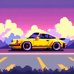 Pixel art profile picture featuring a vibrant yellow Porsche 911 against a gradient blue sky.