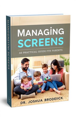 A visually engaging book cover design for 'Managing Screens: A Practical Guide for Parents' by Dr