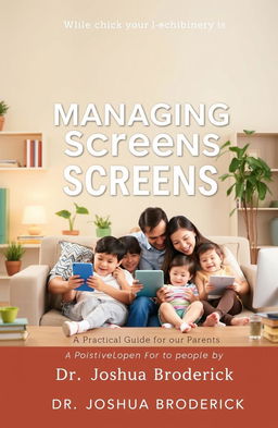 A visually engaging book cover design for 'Managing Screens: A Practical Guide for Parents' by Dr