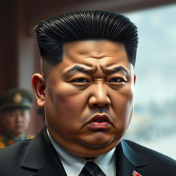 A hyper-realistic portrait of Kim Jong Un, visibly angry, with furrowed brows and an intense expression