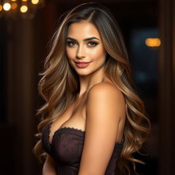 A sensual and beautiful woman poses elegantly, showcasing her confidence and allure