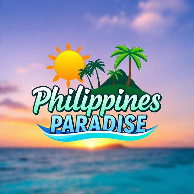 A vibrant and tropical logo design for a Philippines holiday resort builder featuring elements such as palm trees, a sun, and waves