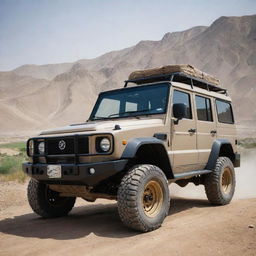 A rugged and durable Afghan off-road vehicle, designed for the diverse and challenging terrains of the country