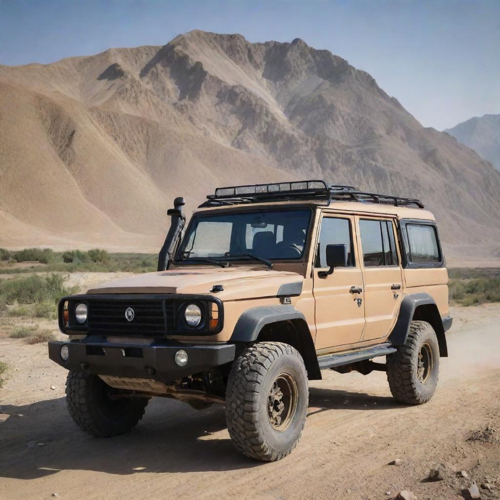 A rugged and durable Afghan off-road vehicle, designed for the diverse and challenging terrains of the country