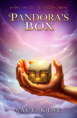 A fantasy book cover featuring two elegant, golden skin hands gently holding a small, intricately designed treasure chest