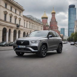 A modern Russian car exhibiting a blend of rigorous design, advanced technology, and built for rugged terrains