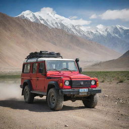 A rugged 4x4 vehicle from Tajikistan, built for the country's mountainous terrain, melding traditional design elements with modern technology