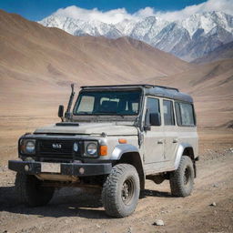 A rugged 4x4 vehicle from Tajikistan, built for the country's mountainous terrain, melding traditional design elements with modern technology