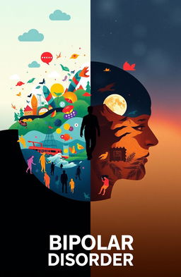 A visually engaging and informative illustration of bipolar disorder, showcasing its dual nature of manic and depressive episodes