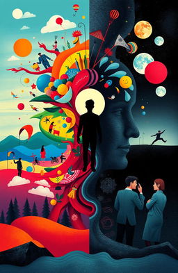 A visually engaging and informative illustration of bipolar disorder, showcasing its dual nature of manic and depressive episodes