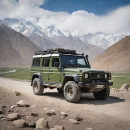 A rugged 4x4 vehicle from Tajikistan, built for the country's mountainous terrain, melding traditional design elements with modern technology