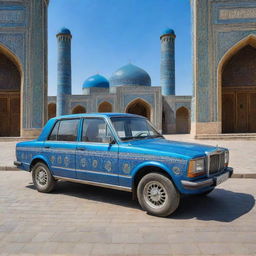 A stylish Uzbek car reflecting the blend of the country's rich historical design with modern technology