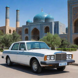 A stylish Uzbek car reflecting the blend of the country's rich historical design with modern technology