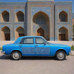 A stylish Uzbek car reflecting the blend of the country's rich historical design with modern technology