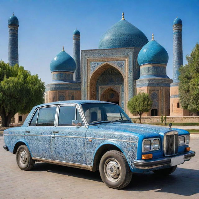 A stylish Uzbek car reflecting the blend of the country's rich historical design with modern technology