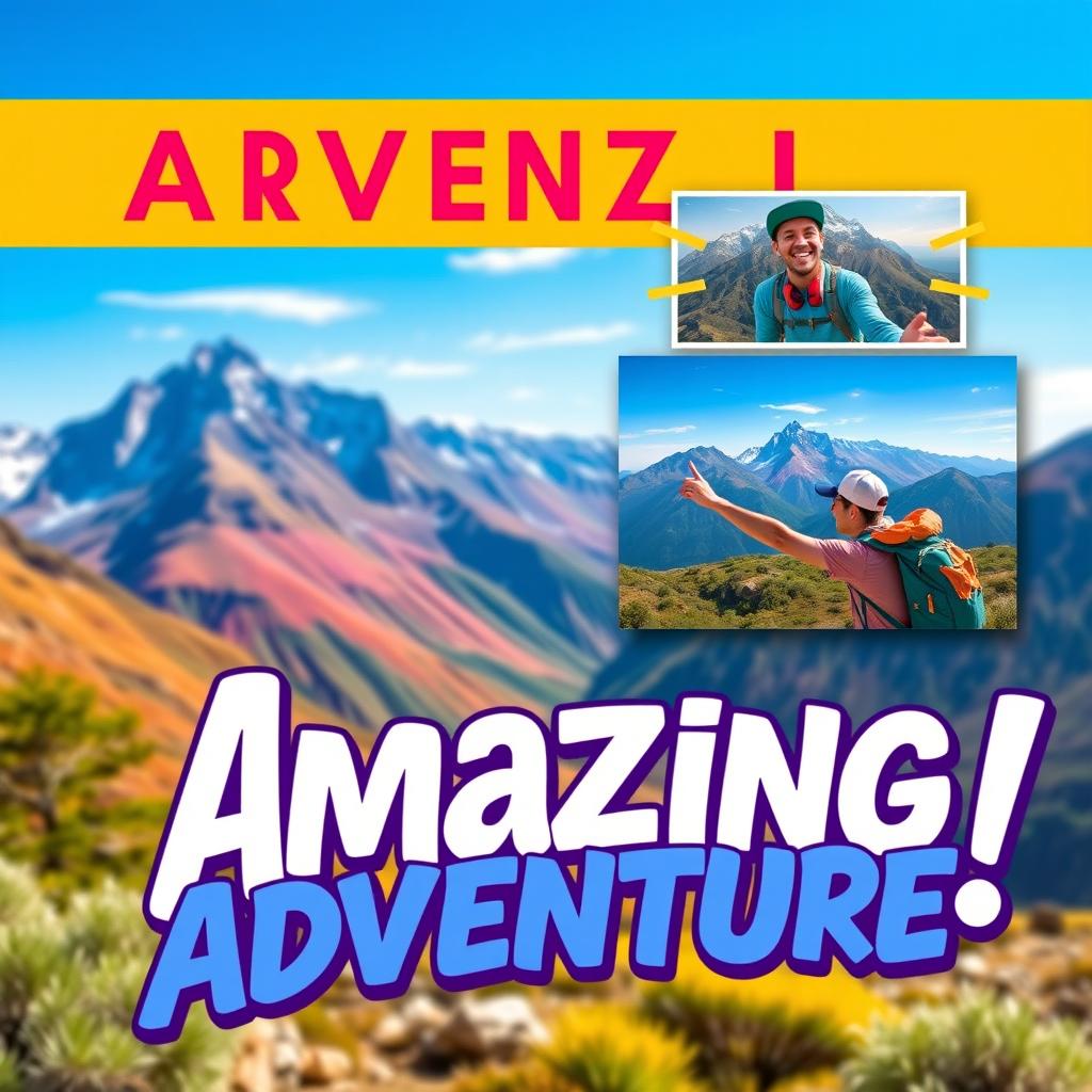 A vibrant and eye-catching YouTube thumbnail featuring bold, stylized typography saying 'Amazing Adventure!' in the foreground