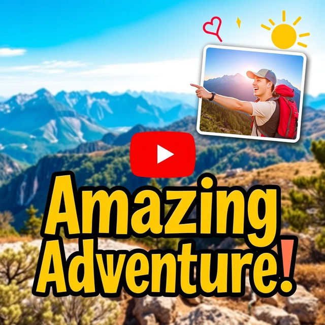 A vibrant and eye-catching YouTube thumbnail featuring bold, stylized typography saying 'Amazing Adventure!' in the foreground