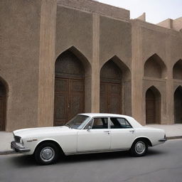 A sleek Iranian car that blends traditional Persian design elements with modern automotive technology