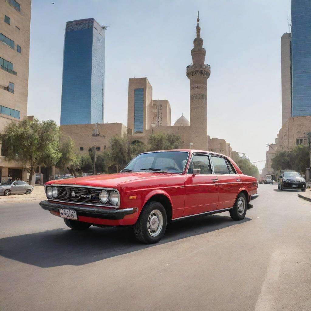 An innovative Iraqi car, balancing modern design principles, technology enhancements, and local aesthetic influences