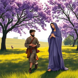 In a serene pastoral landscape of 1576, a shepherd and the Virgin Mary walk together in prayer, holding a rosary