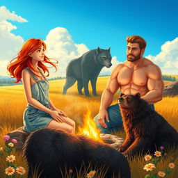 A captivating slice of life fantasy scene illustrating a city girl with flowing auburn hair, dressed in light, breezy summer attire, as she adjusts to life on her cousin's rustic farm