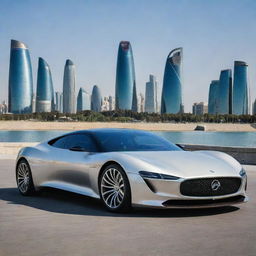 An Azerbaijani luxury car, showcasing sleek design features, advanced technology, and reflecting the country's rich design heritage