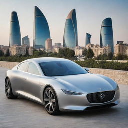 An Azerbaijani luxury car, showcasing sleek design features, advanced technology, and reflecting the country's rich design heritage