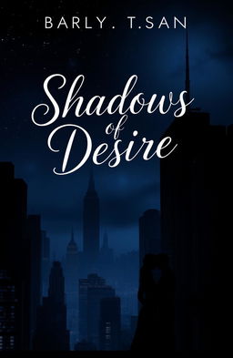 A dark, moody night scene of a city skyline, with towering buildings silhouetted against the starlit sky