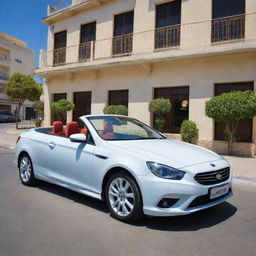 A stylish Cypriot convertible car, perfect for the Mediterranean climate, showcasing modern design, advanced features, and vibrant colors