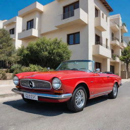 A stylish Cypriot convertible car, perfect for the Mediterranean climate, showcasing modern design, advanced features, and vibrant colors