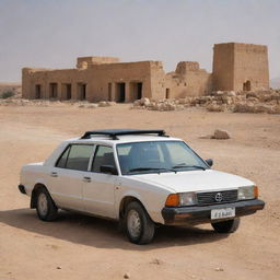 A durable Syrian car, designed for the varied landscapes of the country, incorporating a mix of modern technology and local design aesthetics