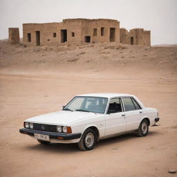 A durable Syrian car, designed for the varied landscapes of the country, incorporating a mix of modern technology and local design aesthetics