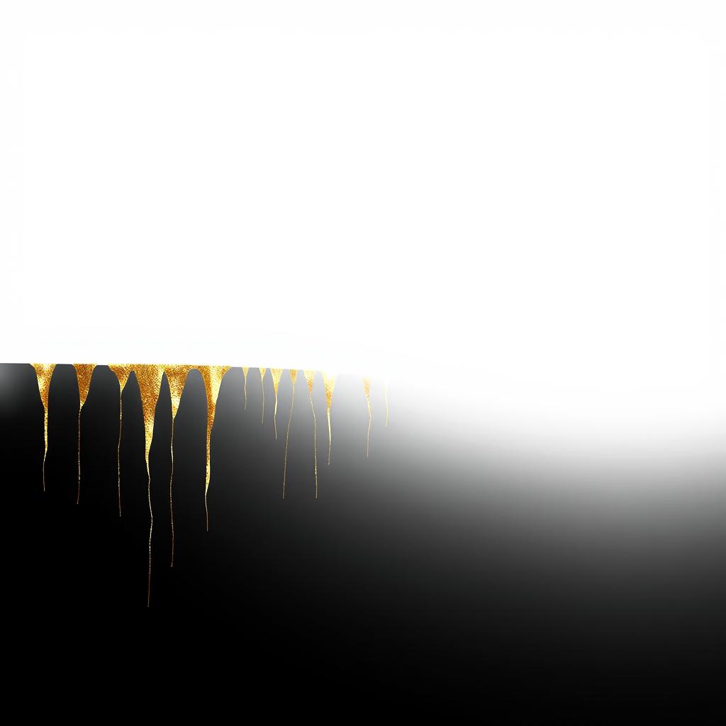 A smooth gradient background transitioning from pure white at the top to pitch black at the bottom, featuring golden traces cascading down from the white area to the dark part, resembling the reflection of a flowing river