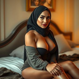 A sexy woman in a stylish hijab, showcasing her confidence and allure