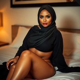 A sexy woman in a stylish hijab, showcasing her confidence and allure