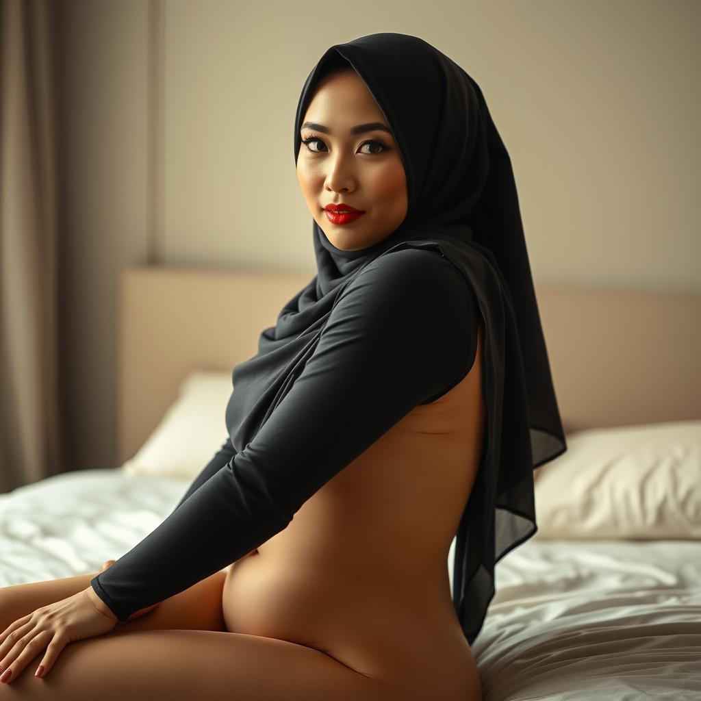 A beautiful Chinese woman wearing a stylish hijab, exuding an air of elegance and allure