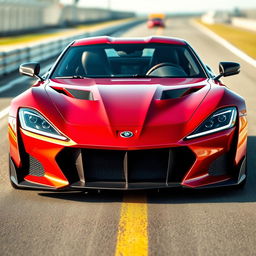 A stunning and aggressive-looking sports car with an aerodynamic design, featuring sharp lines and a bold front grille