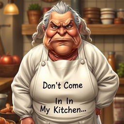 A hyper-realistic illustration of a very grumpy mother who has an exaggerated look resembling a turkey