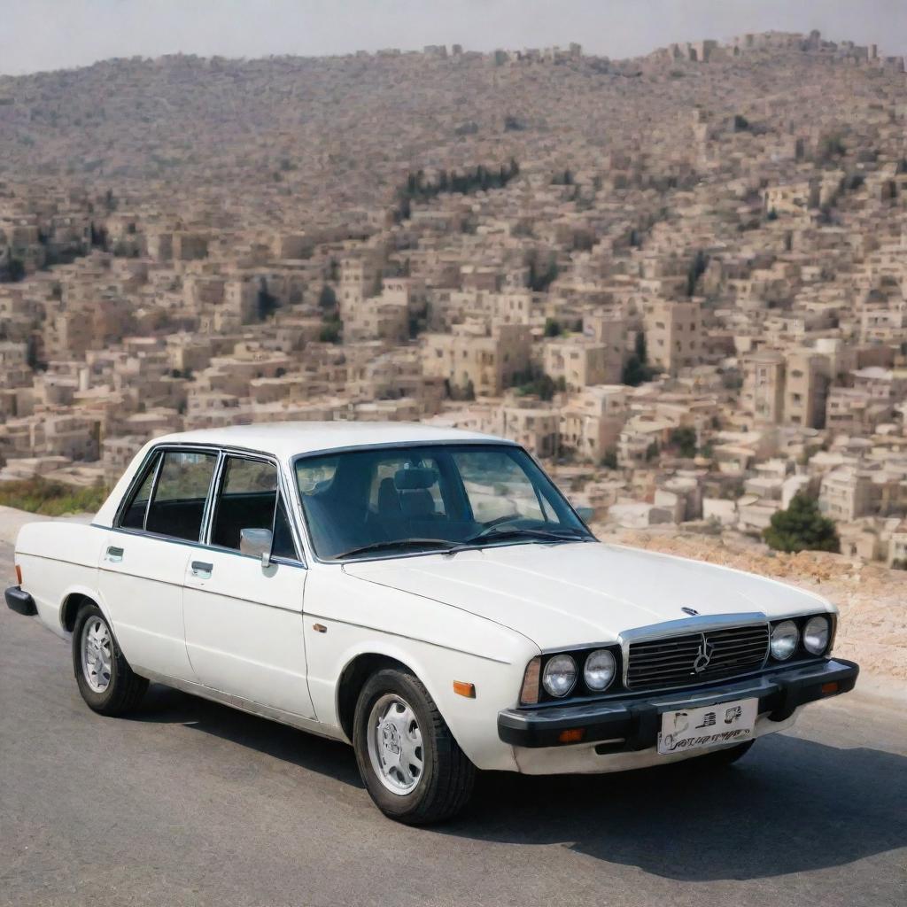 A stylish Jordanian car representing a blend of modern lines, high-tech features, and vivid colors