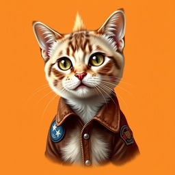 A unique and humorous depiction of a cat styled as a skinhead, featuring a close-up of the cat's face with a shaved head and expressive eyes