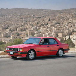 A stylish Jordanian car representing a blend of modern lines, high-tech features, and vivid colors