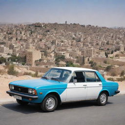 A stylish Jordanian car representing a blend of modern lines, high-tech features, and vivid colors