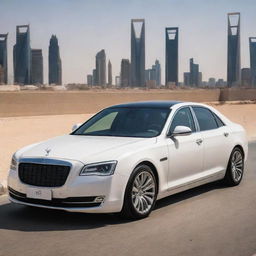 A Saudi luxury car showcasing sophistication, cutting-edge technology, and design elements echoing the country's rich heritage