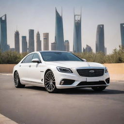 A Saudi luxury car showcasing sophistication, cutting-edge technology, and design elements echoing the country's rich heritage