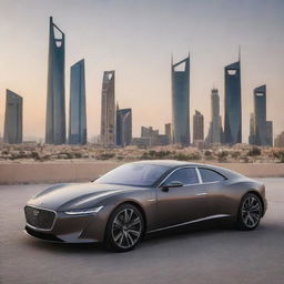 A Saudi luxury car showcasing sophistication, cutting-edge technology, and design elements echoing the country's rich heritage